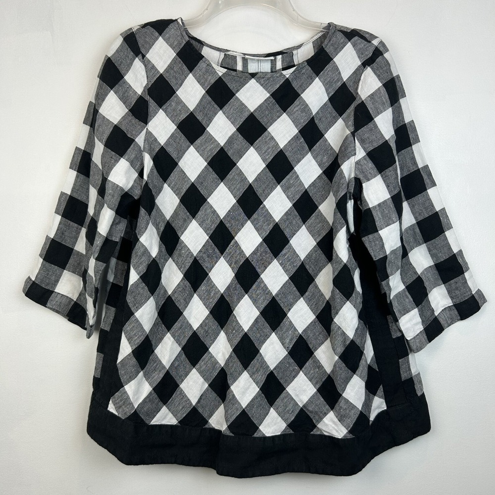 J Jill Top Womans L Love Linen Gingham Buffalo Check Plaid Lagenlook Read